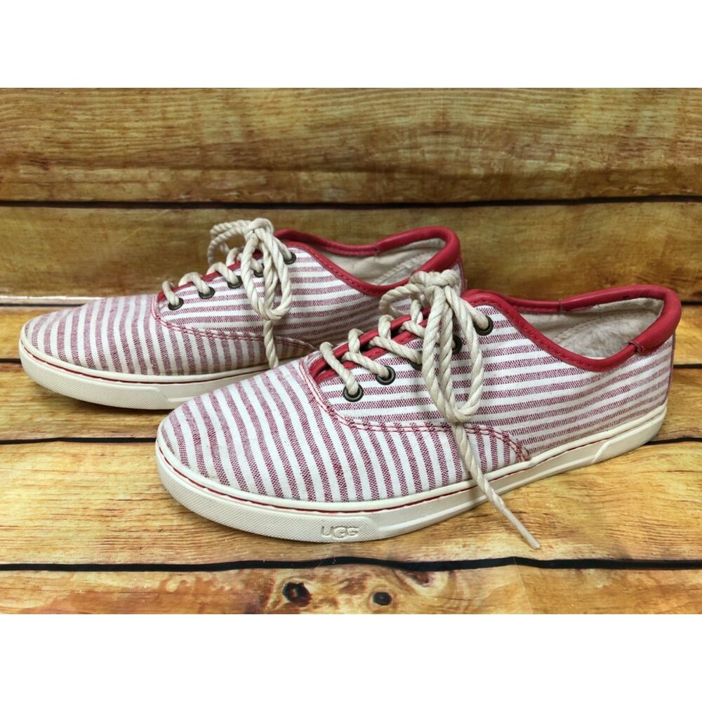 UGG Australia Eyan II Red Striped Summer Casual Boat Deck Shoes Womens 9 (8g43